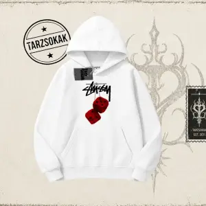 Unisex Stüssy Zar Oversize Unisex Kapşonlu Sweatshirt Beyaz