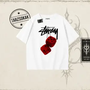 Unisex Stüssy Zar Oversize Unisex Tişört Beyaz