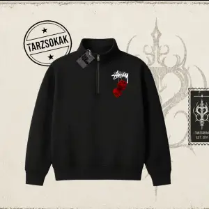 Unisex Stüssy Zar Unisex Polo Yaka Yarım Fermuarlı Sweatshirt Beyaz