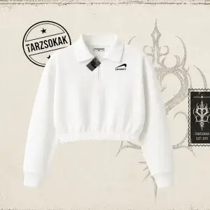 Unisex Suicedeboys Kadın Crop Polo Yaka Yarım Fermuarlı Sweatshirt Beyaz