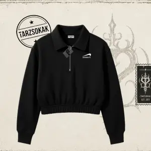 Unisex Suicedeboys Kadın Crop Polo Yaka Yarım Fermuarlı Sweatshirt Beyaz