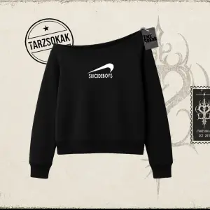 Unisex Suicedeboys Kadın Kayık Yaka Sweatshirt Beyaz