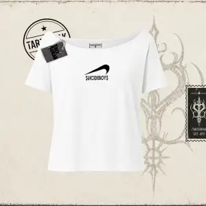 Unisex Suicedeboys Kadın Kayık Yaka Tişört Beyaz