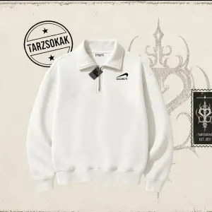 Unisex Suicedeboys Unisex Polo Yaka Yarım Fermuarlı Sweatshirt Beyaz