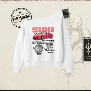Unisex Suki Fast And Furious Kadın Kayık Yaka Sweatshirt Beyaz