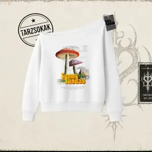 Unisex Sunny Sunday Kadın Kayık Yaka Sweatshirt Beyaz