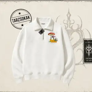 Unisex Sunny Sunday Unisex Polo Yaka Yarım Fermuarlı Sweatshirt Beyaz