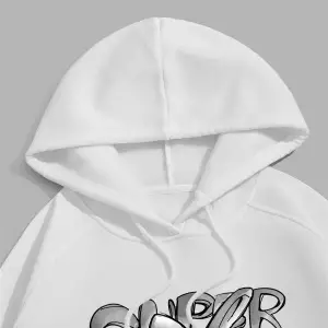Unisex Super Baskılı Kapüşonlu Sweatshirt Beyaz