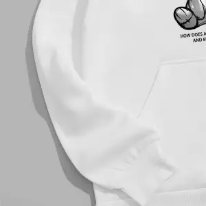 Unisex Super Baskılı Kapüşonlu Sweatshirt Beyaz