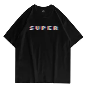 Unisex Super Pixel Siyah Tshirt