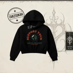 Unisex Support Your Kadın Crop Kapşonlu Sweatshirt Beyaz