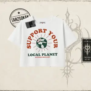 Unisex Support Your Kadın Crop Tişört Beyaz