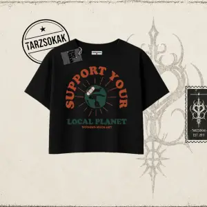 Unisex Support Your Kadın Crop Tişört Beyaz