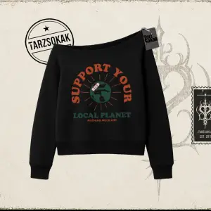 Unisex Support Your Kadın Kayık Yaka Sweatshirt Beyaz