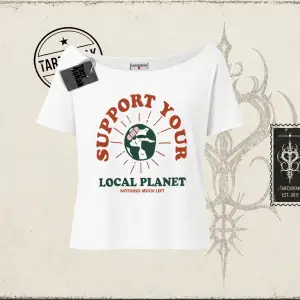 Unisex Support Your Kadın Kayık Yaka Tişört Beyaz