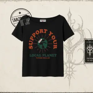 Unisex Support Your Kadın Kayık Yaka Tişört Beyaz