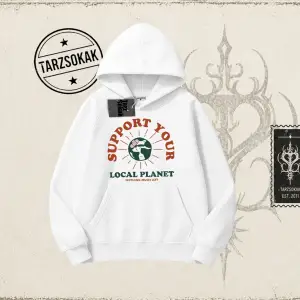 Unisex Support Your Oversize Unisex Kapşonlu Sweatshirt Beyaz