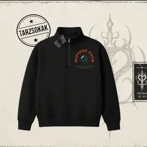 Unisex Support Your Unisex Polo Yaka Yarım Fermuarlı Sweatshirt Beyaz