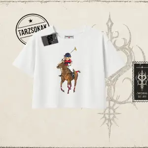 Unisex Teddy Horse Kadın Crop Tişört Beyaz