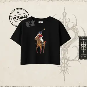 Unisex Teddy Horse Kadın Crop Tişört Beyaz