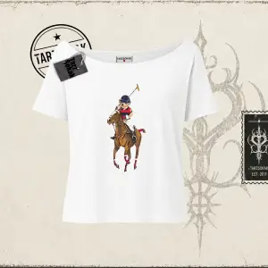 Unisex Teddy Horse Kadın Kayık Yaka Tişört Beyaz