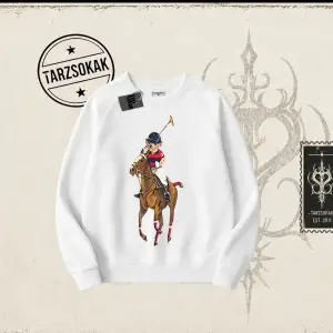 Unisex Teddy Horse Oversize Unisex Bisiklet Yaka Sweatshirt Beyaz