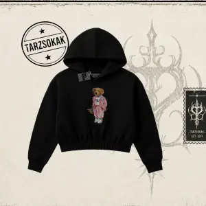Unisex Teddy Kadın Crop Kapşonlu Sweatshirt Beyaz