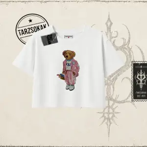Unisex Teddy Kadın Crop Tişört Beyaz