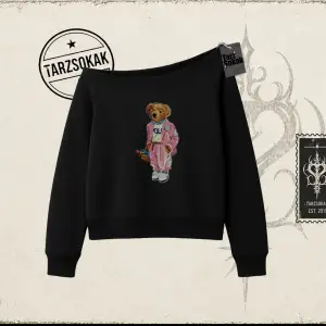 Unisex Teddy Kadın Kayık Yaka Sweatshirt Beyaz