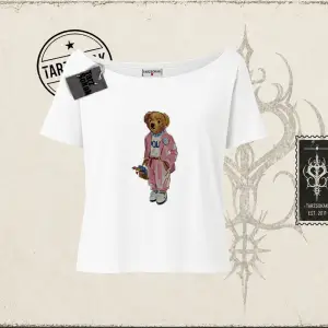 Unisex Teddy Kadın Kayık Yaka Tişört Beyaz