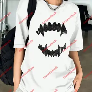 Unisex Teeth Tshirt Beyaz