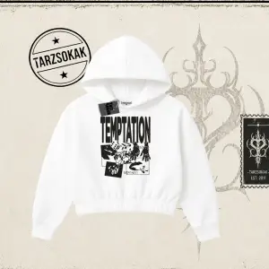Unisex Temptation Tshirt Kadın Crop Kapşonlu Sweatshirt Beyaz