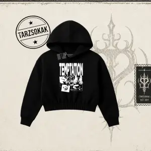 Unisex Temptation Tshirt Kadın Crop Kapşonlu Sweatshirt Beyaz