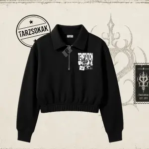 Unisex Temptation Tshirt Kadın Crop Polo Yaka Yarım Fermuarlı Sweatshirt Beyaz