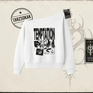 Unisex Temptation Tshirt Kadın Kayık Yaka Sweatshirt Beyaz