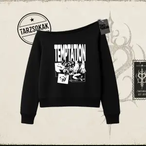 Unisex Temptation Tshirt Kadın Kayık Yaka Sweatshirt Beyaz