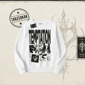 Unisex Temptation Tshirt Oversize Unisex Bisiklet Yaka Sweatshirt Beyaz