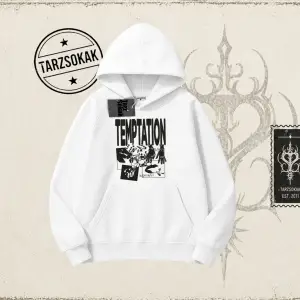 Unisex Temptation Tshirt Oversize Unisex Kapşonlu Sweatshirt Beyaz