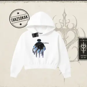 Unisex Time Flies Kadın Crop Kapşonlu Sweatshirt Beyaz