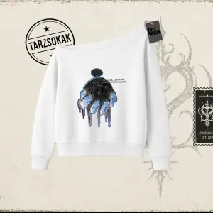 Unisex Time Flies Kadın Kayık Yaka Sweatshirt Beyaz