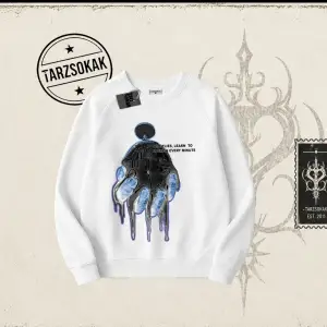 Unisex Time Flies Oversize Unisex Bisiklet Yaka Sweatshirt Beyaz