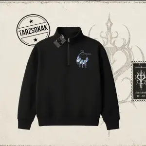 Unisex Time Flies Unisex Polo Yaka Yarım Fermuarlı Sweatshirt Beyaz