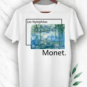 Unısex Tişört Art Claude Monet Nilüferler Tablosu Baskılı Beyaz