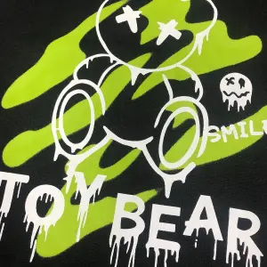 Unisex Toy Bear Baskılı Oversize Bisiklet Yaka Sweatshirt Siyah