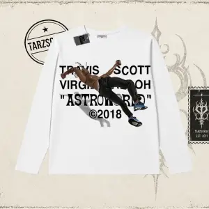 Unisex Travis Scott Astroworld 2018 Biskilet Yaka  Long Sleeve Beyaz