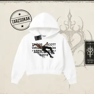 Unisex Travis Scott Astroworld 2018 Kadın Crop Kapşonlu Sweatshirt Beyaz