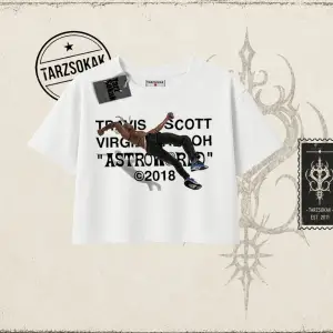 Unisex Travis Scott Astroworld 2018 Kadın Crop Tişört Beyaz