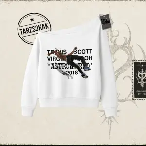 Unisex Travis Scott Astroworld 2018 Kadın Kayık Yaka Sweatshirt Beyaz