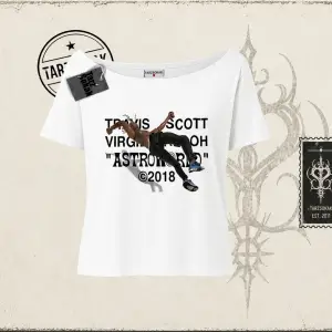 Unisex Travis Scott Astroworld 2018 Kadın Kayık Yaka Tişört Beyaz