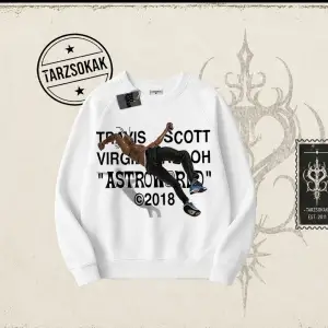 Unisex Travis Scott Astroworld 2018 Oversize Unisex Bisiklet Yaka Sweatshirt Beyaz
